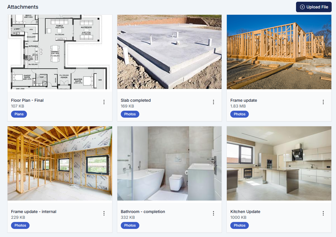 Trade portal showing progress photo documentation with before and after images